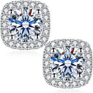 Moissanite Square Halo Stud Earrings 0.5ct | 925 Sterling Silver | VVS | D Color